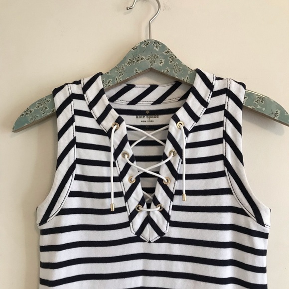 Kate Spade | Cotton Jersey Lace Up Stripe Dress - Picture 2 of 8